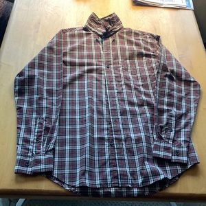 Mens dress shirt size medium, red white and green checkered pattern. Never worn.